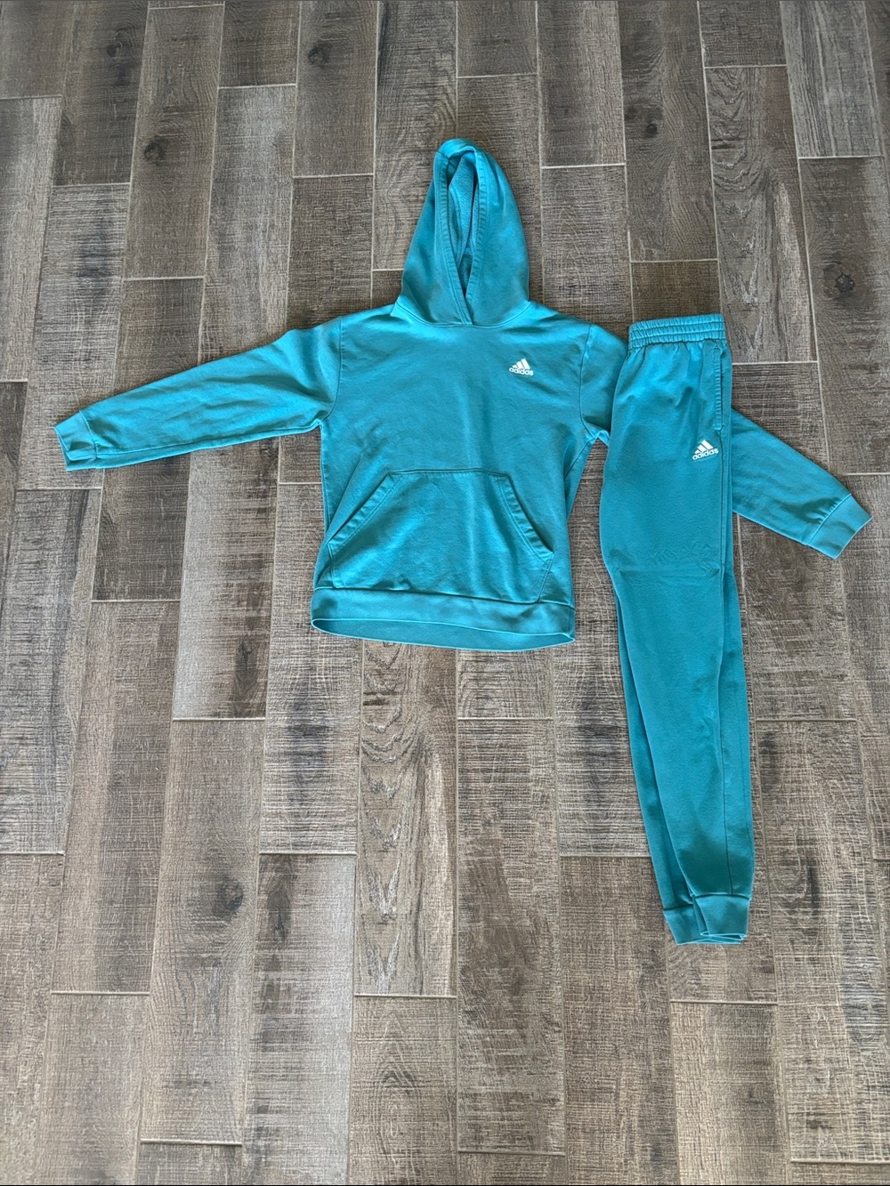 adidas Teal Hooded Sweatshirt & Joggers Set Girls Large
